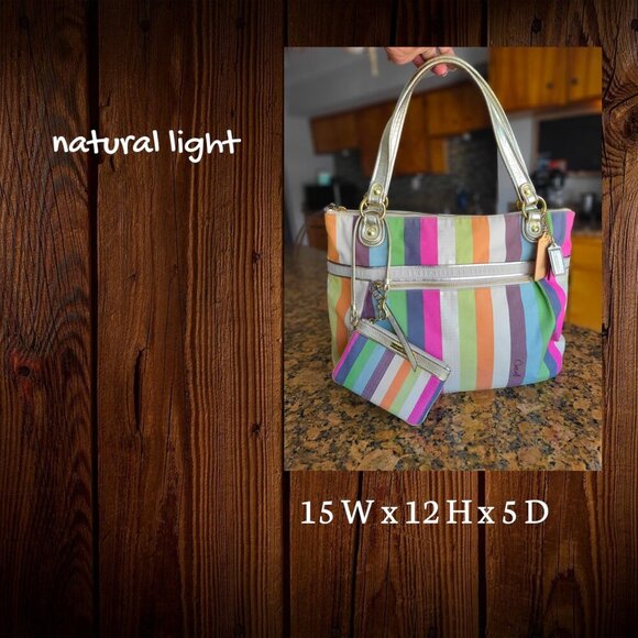 COACH 19021 Poppy Legacy Stripe Sequins  Tote & Wristlet - Picture 2 of 8